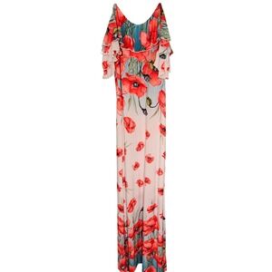 Floral Cold Shoulder Ruffle Maxi Dress Medium Cottagecore Garden Party Whimsical